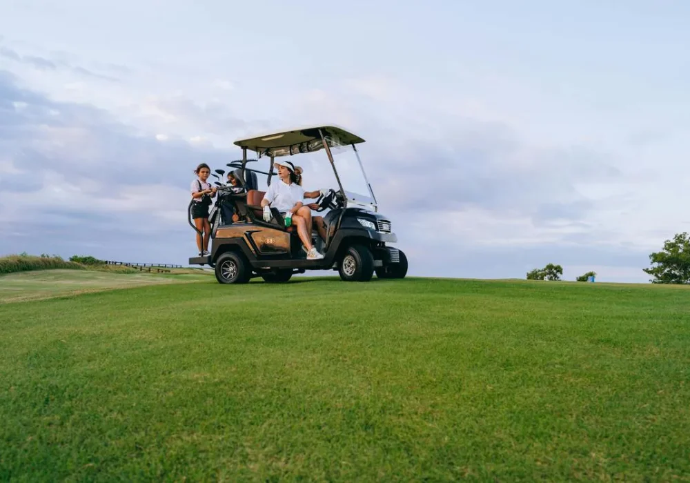 People on golf cart